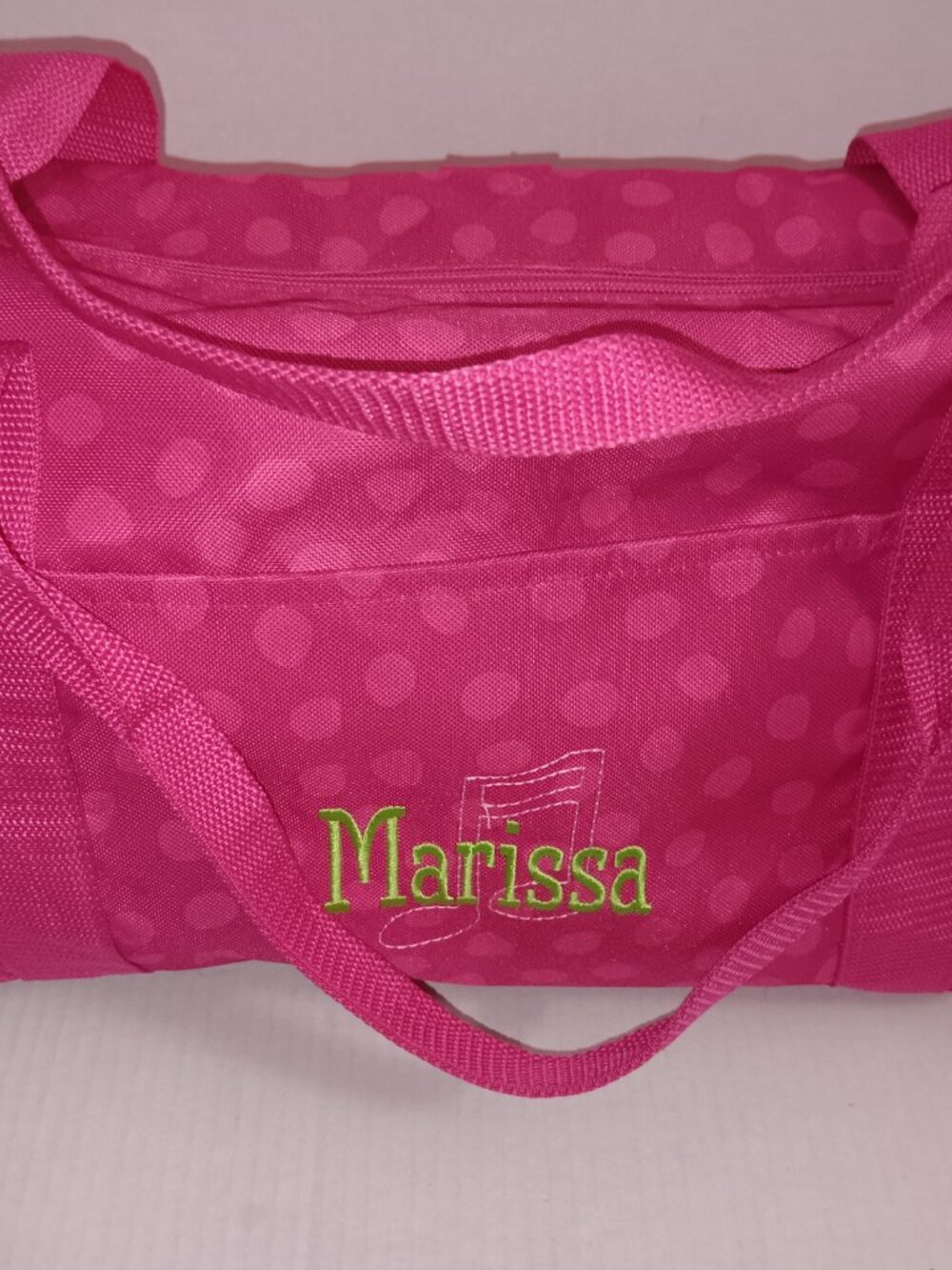 THIRTY ONE MARISSA MUSIC NOTE PINK POLKA DOT DUFFEL TRAVEL BAG - Picture 5 of 6